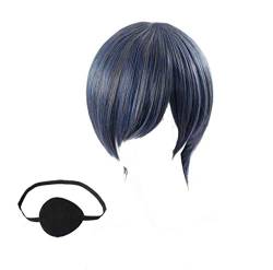 GZIRUE Blau Grau Kurze Gerade Perücke Haar mit Schwarze Augenklappe für Halloween Anime Ciel Phantomhive Cosplay Wig Kostüm von GZIRUE