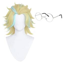 GZIRUE Goldene Blaue Kurze Perücke Haar für Rindou Rindo Haitani Wig Cosplay Anime Kostüm mit Brille Perücke Kappe Wig Cap Glasses von GZIRUE