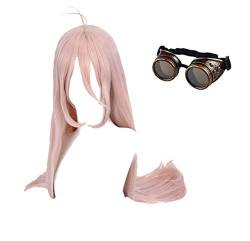 GZIRUE Rosa Lange Gerade Perücke für Miu Iruma Cosplay Wig Halloween Party Kostüm Wig mit Brille Steampunk Antique Goggles Glasses DRV3 von GZIRUE