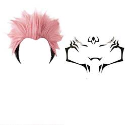 GZIRUE Rosa Schwarz Kurze Perücke Haar für Sukuna Ryomen Wig Cosplay mit Temporär Tätowierung Halloween Party Anime Kostüm Yuji Itadori Wig von GZIRUE