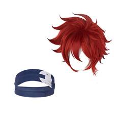 GZIRUE Rot Kurze Gerade Perücke Haar für Reki Kyan Cosplay Halloween Party Anime Fluffy Wig Kostüm mit Stirnband Haarschmuck von GZIRUE