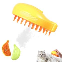 Cat Steamy Brush, Steamy Brush Katze für Hair Cleaner, Katzenbürste mit Dampf, 3-in-1-Dampfbürste für Katzen, Self Cleaning Steamy Cat Brush, Cat Grooming Brush für Long Hair Cats (Gelb) von GZWY