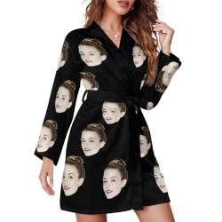 Benutzerdefinierte Pyjama mit Foto für Frauen, Nachthemd Sexy Kurz Robe mit Gürtel Volant, Personalisierter Foto-Pyjama mit lustigem Gesicht, für Frauen, Hochzeit, Party, Nachtwäsche, Kimono-Robe von GZYZXP