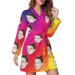 Benutzerdefinierte Pyjama mit Foto für Frauen, Nachthemd Sexy Kurz Robe mit Gürtel Volant, Personalisierter Foto-Pyjama mit lustigem Gesicht, für Frauen, Hochzeit, Party, Nachtwäsche, Kimono-Robe von GZYZXP