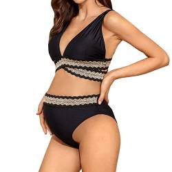 Bikini Schwangerschaft Damen Umstandsbadeanzug Damen Mit Bügel Große Größen 48 Badeanzug Umstandsbikini Umstandsbademode 2 Teiler Set Sexy extra elastisch Tankini Bikini Bademode New (51-Black, XL) von GZYshoyao