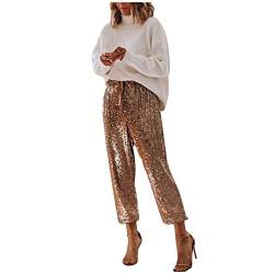 Damen Glitzer Pailletten Hose Haremshose hoch taillierte ausgestellte Hose dehnbar lässige Home Hose Mode Hose Hosen Damen Weitem Hose Retro Pants Jogging Hose von GZYshoyao