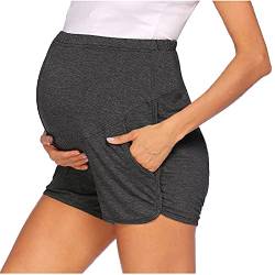 Damen Umstandsshorts Komfortable Kurze Umstandshose Umstandsleggings Baumwolle Super Bequeme Umstands Shorts Maternity Sport Schwangerschaft Kurze Umstandsmode Hose mit Taschen für (Dark Gray, S) von GZYshoyao