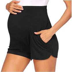 Damen Umstandsshorts Komfortable Kurze Umstandshose Umstandsleggings Baumwolle Super Bequeme Umstands Shorts Maternity Sport Schwangerschaft Kurze Umstandsmode Hose mit Taschen für Sommer (Black, S) von GZYshoyao