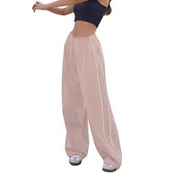 Fallschirmhosen Damen Baggy Cargohose y2-k Pants Teenager Weites Bein Track Pants Vintage Baggy Hosen für Frauen Streetwear Elastische Taille Parachute Pants Oversize Lose 90er E-Girl (Pink, M) von GZYshoyao