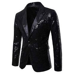 GZYshoyao Herren Pailletten Sakko Gold Glitzer Blazer Slim Fit Hochzeit Mantel Langarm Mantel Anzug Herrenjacke Performance-Kostüm für Hochzeit und Party (Black, XL) von GZYshoyao