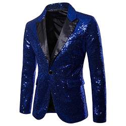 GZYshoyao Herren Pailletten Sakko Gold Glitzer Blazer Slim Fit Hochzeit Mantel Langarm Mantel Anzug Herrenjacke Performance-Kostüm für Hochzeit und Party (Blue, M) von GZYshoyao