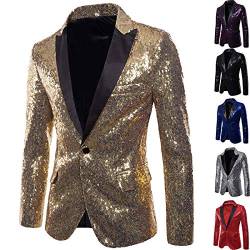 GZYshoyao Herren Pailletten Sakko Gold Glitzer Blazer Slim Fit Hochzeit Mantel Langarm Mantel Anzug Herrenjacke Performance-Kostüm für Hochzeit und Party (Gold, XXL) von GZYshoyao