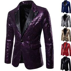 GZYshoyao Herren Pailletten Sakko Gold Glitzer Blazer Slim Fit Hochzeit Mantel Langarm Mantel Anzug Herrenjacke Performance-Kostüm für Hochzeit und Party (Purple, XL) von GZYshoyao