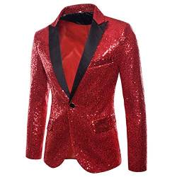 GZYshoyao Herren Pailletten Sakko Gold Glitzer Blazer Slim Fit Hochzeit Mantel Langarm Mantel Anzug Herrenjacke Performance-Kostüm für Hochzeit und Party (Red, S) von GZYshoyao