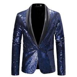 GZYshoyao Herren Pailletten Sakko Gold Glitzer Slim Fit Hochzeit Mantel Langarm Mantel Anzug Herrenjacke Performance-Kostüm für Hochzeit und Party (71-Navy, M) von GZYshoyao