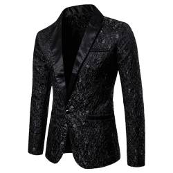 GZYshoyao Herren Pailletten Sakko Gold Glitzer Slim Fit Hochzeit Mantel Langarm Mantel Anzug Herrenjacke Performance-Kostüm für Hochzeit und Party (T-Black, XXL) von GZYshoyao