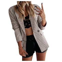 GZYshoyao Karo Kariert Blazer Damen Elegant 3/4 Ärmel Blazer Sakko Einfarbig Slim Fit Revers Geschäft Büro Jacke Kurz Mantel Anzüge Bolero Business Jacke Blazer, Grau, M von GZYshoyao