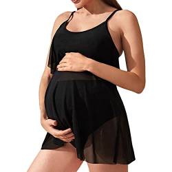 GZYshoyao Umstandsbadeanzug Umstandsbikini Große Größe Tankini für Schwangere Schwangerschaft Bikini mit Unterbauchhöschen und Neckholdertop Polstern, für Schwangerschaft und Stillzeit (61-Black, M) von GZYshoyao