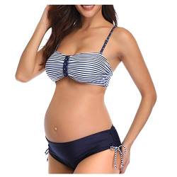 GZYshoyao Umstandsbikini Navy/weiß Schwangerschafts Bikini mit Unterbauchhöschen und Neckholdertop Polstern, für Schwangerschaft und Stillzeit, extra elastisch S-5XL (Dark Blue, S) von GZYshoyao