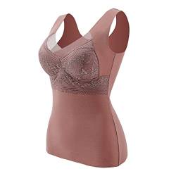 GZYshoyao Unterhemd mit BH Damen Winter Spitze BH Hemd Ohne Bügel mit Cups V-Ausschnitt Thermo Fleece Unterhemden Ärmellos Gefütterte Tank Top Eingebauter BH Damen Shape Unterhemden (1-A, L) von GZYshoyao