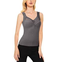 GZYshoyao Unterhemd mit BH Damen Winter Spitze BH Hemd Ohne Bügel mit Cups V-Ausschnitt Thermo Fleece Unterhemden Ärmellos Gefütterte Tank Top Eingebauter BH Damen Shape Unterhemden (21-Grey, XXXXL) von GZYshoyao