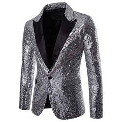 Herren Pailletten Sakko Gold Glitzer Slim Fit Hochzeit Männer Anzugjacke Herbstjacke Übergangsjacke für Business Hochzeit Weihnachts Karneval Kostüm für Hochzeit Party (Silver-A, XXL) von GZYshoyao