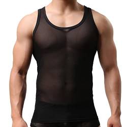 Herren Transparent Schwarz Langarm Tank Top Shirt Nachtwäsche Männer Reizvoll Unterwäsche Slim Muscle Shirt Nylon Hemd Sexy Unterwäsche Herren Unterhemd Mesh Top durchsichtige Mesh-Weste (Black, L) von GZYshoyao