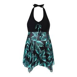 Umstands Tankini Damen Badeanzug, tropisches Neckholder-Badekleid, Boyshorts, Umstandsbademode-Badebekleidungs-Set Latzhose Damen Umstandsmode Große Größen XXL Hose Schwangerschaft (51-Green, M) von GZYshoyao