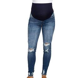 Umstandsjeans Skinny Jeans FüR Schwangere Schwangerschaftsjeans Lang Umstandshose Jeans Hose Destroyed Jeans Maternity Jeanshose Denim Leggings FüR Schwangerschaft Umstands JeansJeggins (Blue, L) von GZYshoyao