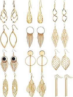 12 Paar Tropfen-Ohrringe, Boho-Modeschmuck, Vintage-Statement, Boho-Ohrringe, Set für Frauen und Mädchen (2 Gold) von GaRcan