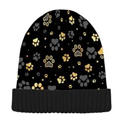 GaRcan Beanie-Mützen für Herren und Damen, goldene Hundepfote, mit Bündchen, Skullies-Mütze, Winter, warme Strickmütze, wendbar, Dicke Mützen von GaRcan