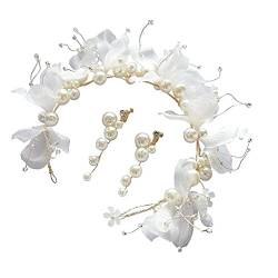 Hochzeit Braut Kopfschmuck Haarbänder Unsterbliche Perlen Blume Mädchen Ornament Perlenohrring Haarschmuck Set von GaRcan