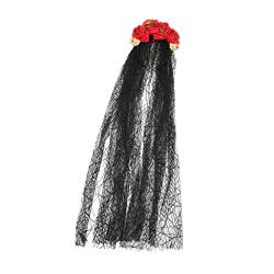 Künstliches Blumen-Stirnband, schwarzer Hochzeitsschleier, schwarze Stirnbänder, Haarband für Perücken, Rosen-Haarkranz, Hochzeits-Haarteil, Blumen-Schädel-Stirnband, Totenkopf-Design von GaRcan