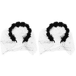 Mädchen-Stirnbänder, Braut-Haar-Accessoires, 2 Stück, Mesh-Schleier-Stirnband, Vintage-Schleier-Stirnband, Blumen-Schleier-Stirnband, Rosen-Blumen-Stirnband, schwarze Blumen-Haare, Mädchen-Haar-Acces von GaRcan