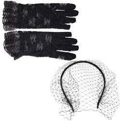 Mädchen-Stirnbänder, Damen-Stirnbänder, Damen-Stirnbänder, 1 Set, Brautschleier, Netz-Stirnband, Spitzenhandschuhe, Schleier-Haarband, Netz-Stirnband, Tee-Party-Hüte, Te von GaRcan