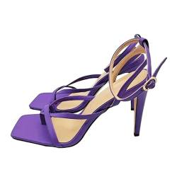 GaZjU High Heels Women Ankle Strap Open Toe Party Stiletto Sandals Evening Shoes-Purple||42 von GaZjU