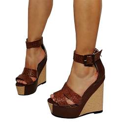 GaZjU High Heels Women's Wedge Sandals Ankle Strap Open Toe Party Dress Shoes-Brown||49 von GaZjU