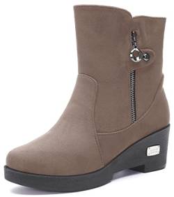 Damen Stiefelette Wärmer Gefüttert Stiefel Winter Stiefeletten Schneestiefe Reißverschluss Elegant Rutschfest Schuhe Khaki EU35=CN35 (225) von Gaatpot