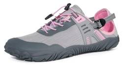 Gaatpot Barfußschuhe Atmungsaktiv Fitnessschuhe rutschfest Aquaschuhe mit Klettverschluss für Damen Herren,Grau Rosa,EU41 von Gaatpot