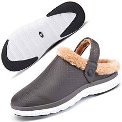 Gaatpot Clogs Damen Gefüttert Hausschuhe Herren Warm Winter Haus Pantoletten Gartenschuhe rutschfest Plüsch Hausschuh Schuhe Dunkelgrau 40 von Gaatpot