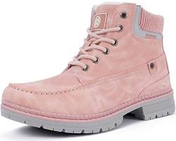 Gaatpot Damen Winterschuhe Warmfutter Gefüttert Schneestiefel Kurzschaft Stiefel Flache Rutschfest Trekkingschuhe Winter Schneeboot Pink 40EU von Gaatpot