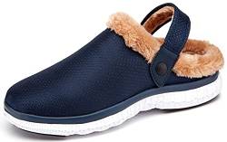 Gaatpot Hausschuhe Damen Herren Warm Gefüttert Winter Clogs Pantoletten Gartenschuhe rutschfest Plüsch Hausschuh Schuhe Dunkelblau 37 von Gaatpot