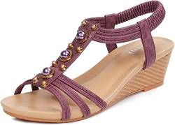Gaatpot Sandalen Damen Sandaletten Sommer Sandale Bequem Freizeit Sandalette mit Keilabsatz Zehentrenner Elegant Violett 35EU=37CN von Gaatpot
