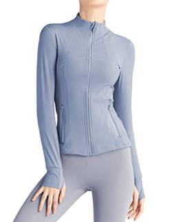 Gacaky Damen Slim Fit Workout Running Track Jacken Full Zip Up Yoga Athletic Jacke mit Daumenlöchern, Hell, blau, S von Gacaky
