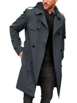 Gafeng Herren-Trenchcoat, schmale Passform, zweireihig, Gürtel, Windbreaker, Revers, lange Jacke, lässig, winddicht, Dunkel_Grau, M von Gafeng