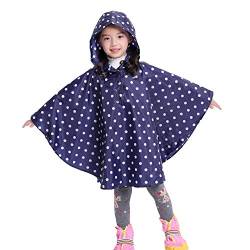 Gaga city Kinder Regenponcho Jungen Mädchen mit Kapuze, Wiederverwendbarer wasserdichter Regenponcho, Leichtes Polyester Blauer und weißer Punkt/M von Gaga city