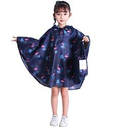 Gaga city Kinder Regenponcho Mädchen, Regencape mit Kapuze Regenmantel für Jungen Unisex Blauer Flamingo/XL von Gaga city