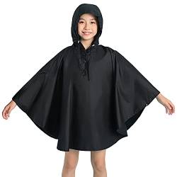 Gaga city Regenponcho Kinder Mädchen Jungen Regen Poncho Wiederverwendbar Leichte Wasserdicht Regenmantel Schwarzer L/5-8 Jahre von Gaga city