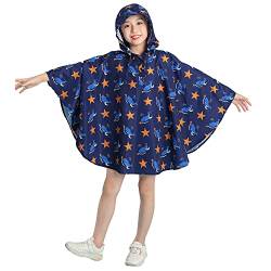 Gaga city Regenponcho Kinder Wasserdicht Regencape mit Kapuze Kleine Jungen Mädchen Stern und Hai Gedruckt L-122/128 von Gaga city