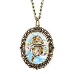 GagalU Kleine süße Kitty Anhänger Quarz Taschenuhr Haustier Katze Halskette Schmuck Anhänger Halsband Kette Kragen Geschenke für Kinder Mädchen Kinder von GagalU